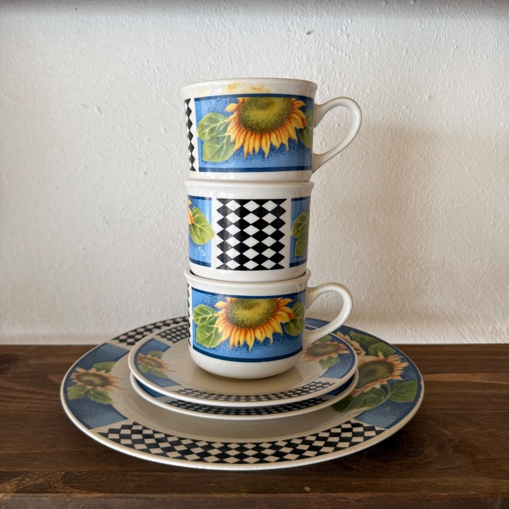Vintage Home Essentials Sunflower Coffee Cup Saucer Plate‎ Set 6 Pc Cottagecore